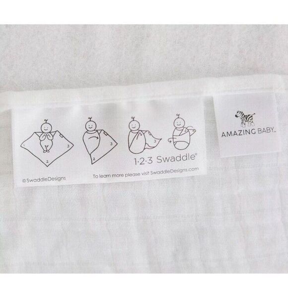 AMAZING BABY Newborn Muslin 100% Cotton Swaddle Zebra White Black 36”x36”Blanket - Picture 3 of 4